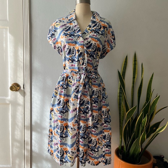 Boden Dresses & Skirts - Boden• Retro Rowboats Cotton Linen Belted Fit & Flare Shirt Dress•Size 10